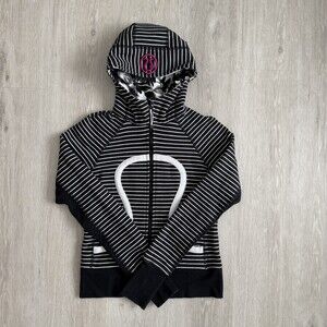 Lululemon RARE Scuba Hoodie Full Zip Size 4 Black White Parallel Stripe Floral